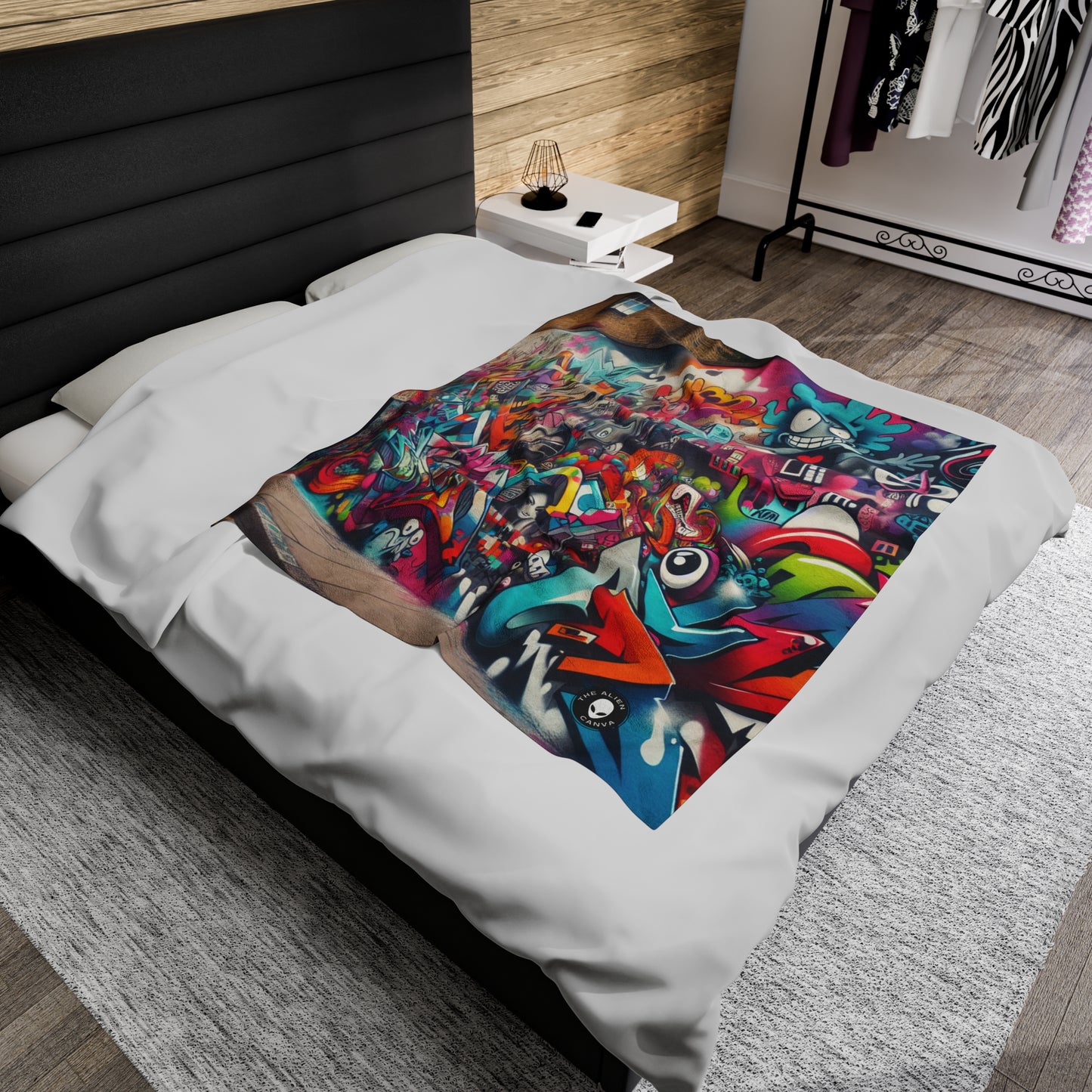 "Neon Horizon: The Vibrant Future Metropolis" - The Alien Velveteen Plush Blanket Street Art / Graffiti