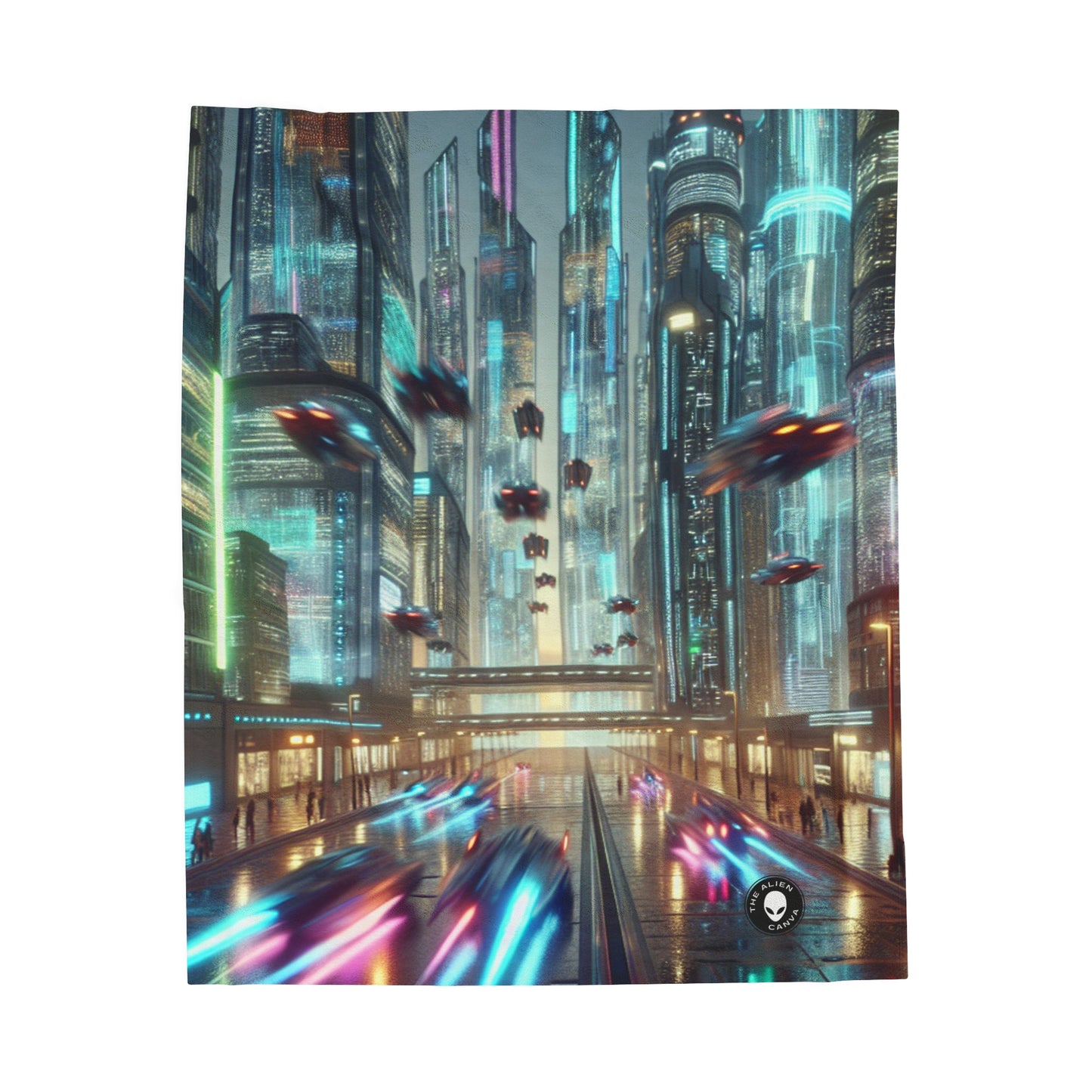 Neon Rain: A Futuristic Cityscape - The Alien Velveteen Plush Blanket