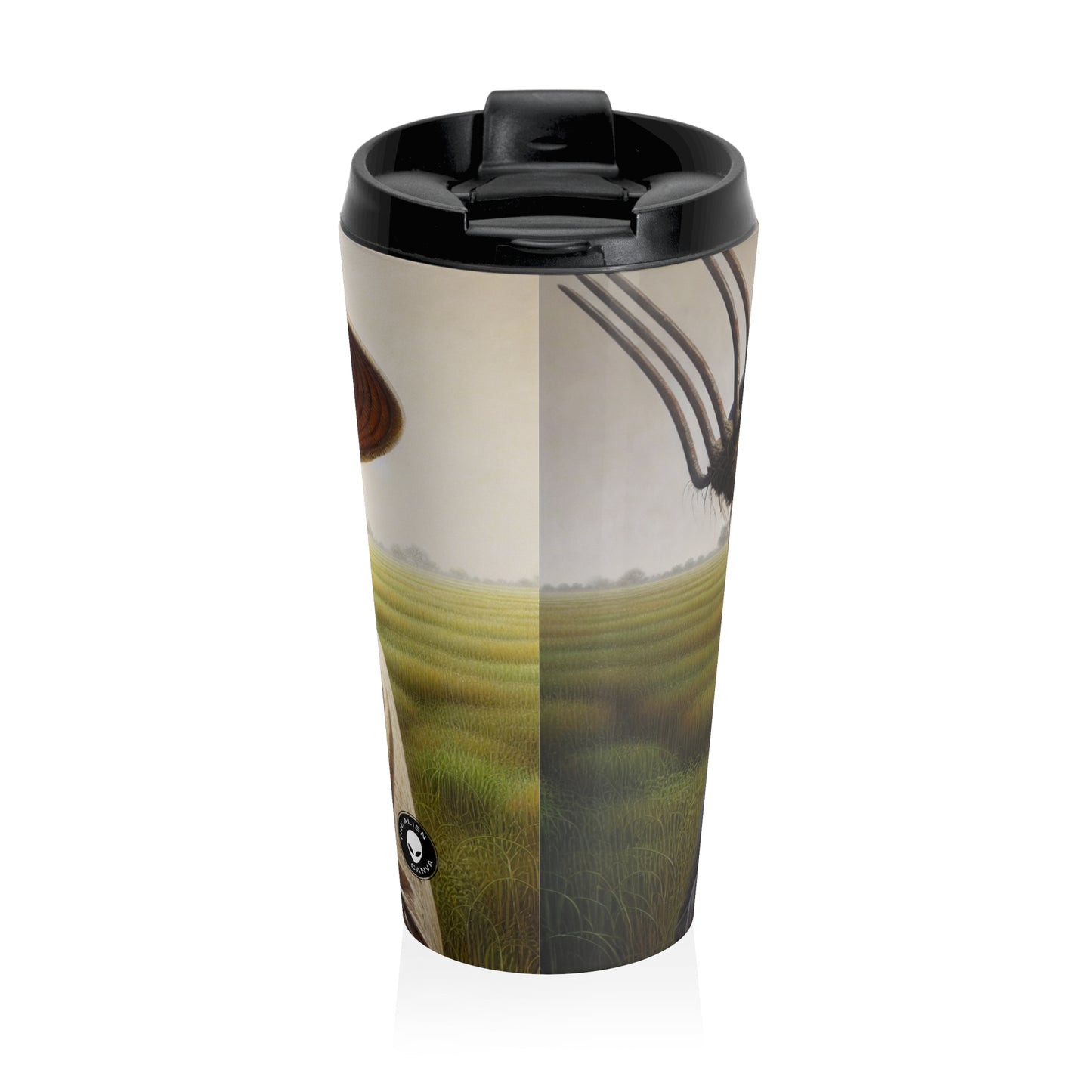 "Farmer in the Fields: A Weathered Reflection" - The Alien Stainless Steel Travel Mug Realism