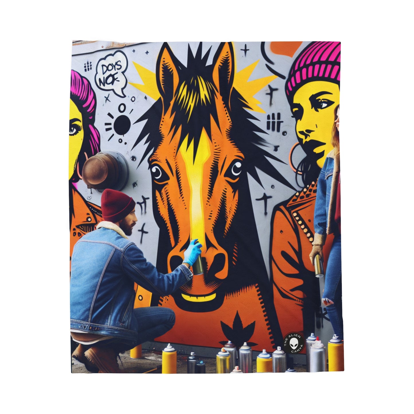 "Unity in Diversity: A Vibrant Street Art Mural" - The Alien Velveteen Plush Blanket Street Art
