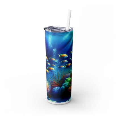 "Sinfonía submarina: serenidad en los arrecifes de coral": vaso estrecho con pajita de 20 oz de Alien Maars®