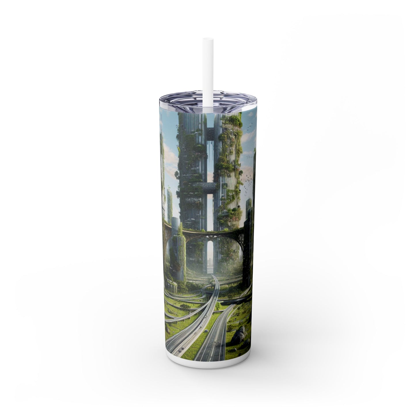 "La recuperación de la naturaleza: un paisaje urbano futurista" - Vaso delgado con pajita de 20 oz de Alien Maars®