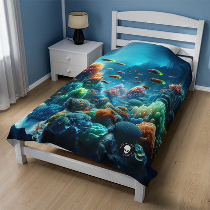 "Neon Reef: A Surreal Underwater Symphony" - The Alien Velveteen Plush Blanket