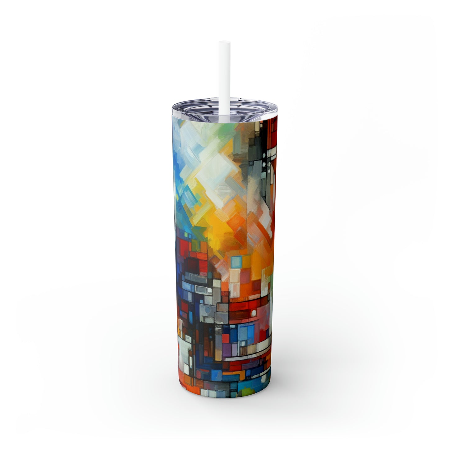 "Optimistic Progress: An Abstract Artwork" - The Alien Maars® Skinny Tumbler with Straw 20oz Abstract Art