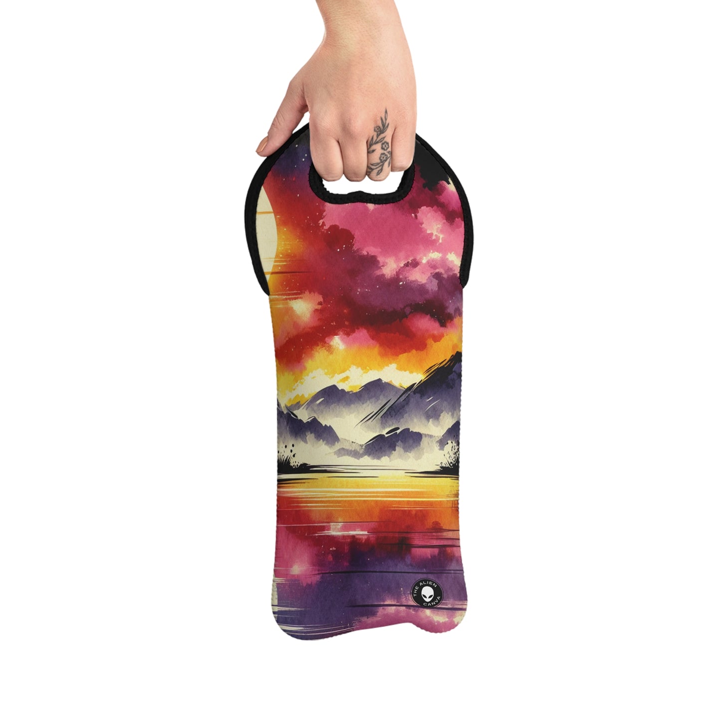 "A Pastel Sunset Symphony" - The Alien Wine Tote Bag Peinture à l'encre