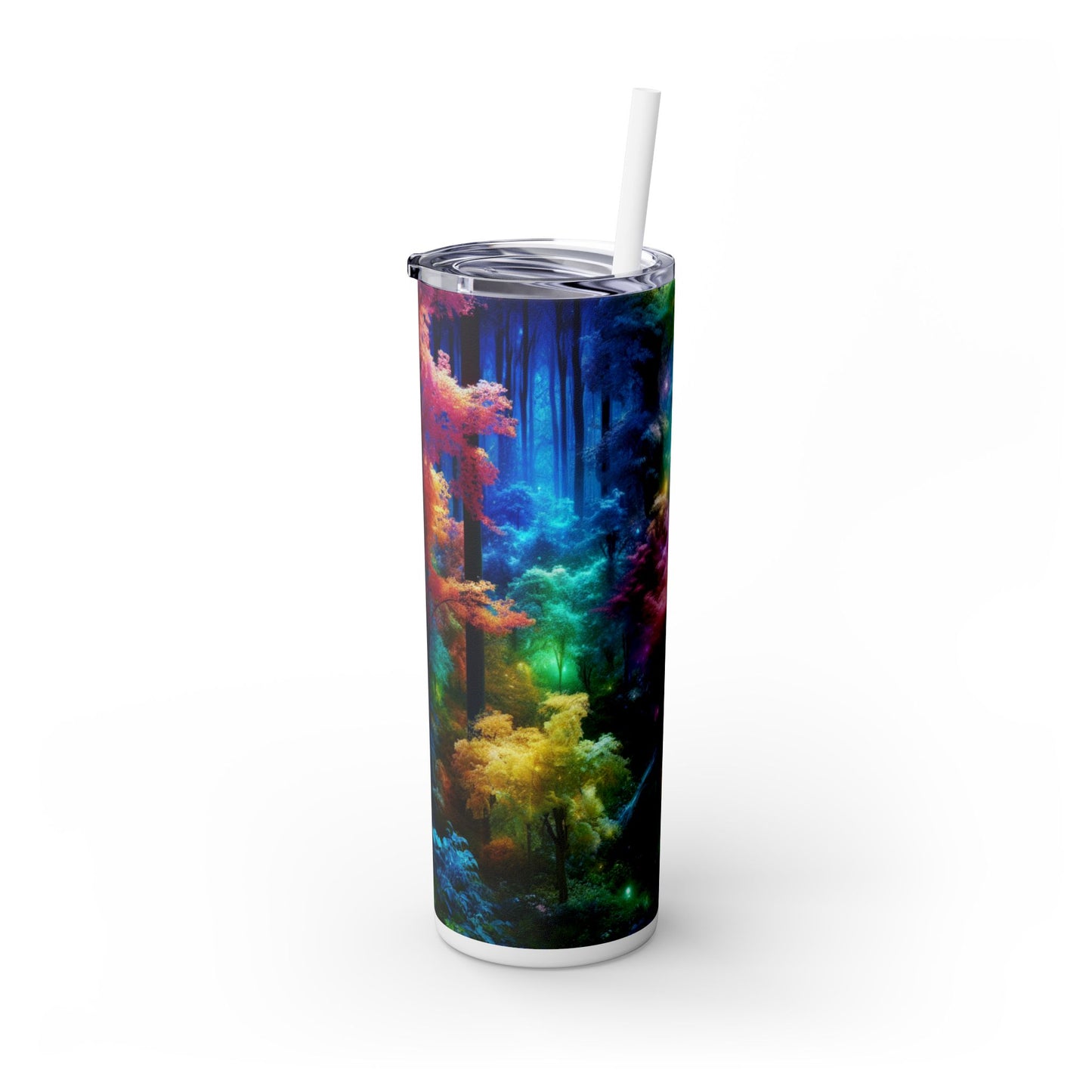 "Enchanted Rainbow Forest: Gateway to the Unseen Realm" - The Alien Maars® Skinny Tumbler with Straw 20oz