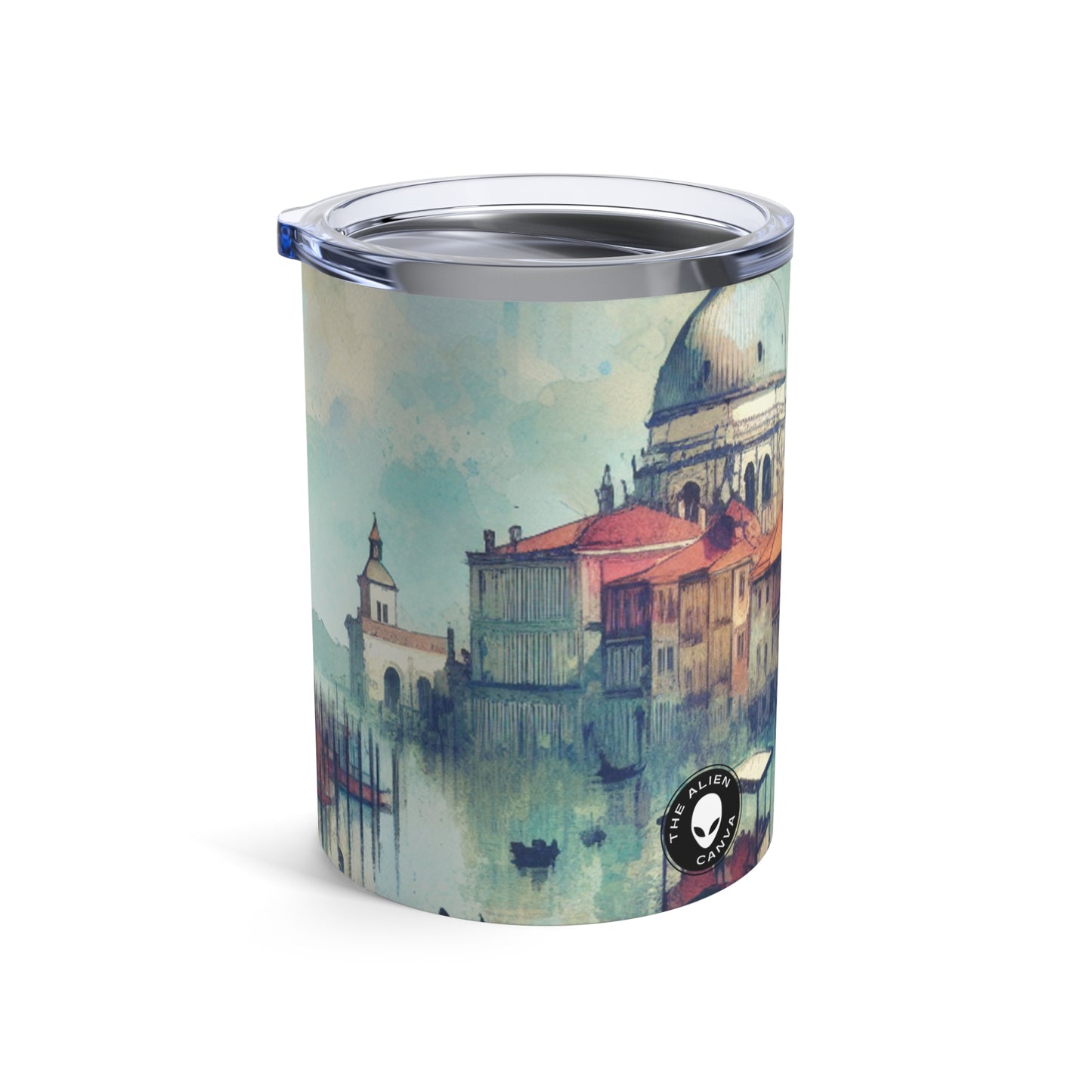 Tranquil Coast: A Serene Watercolor Sunset Painting - The Alien Tumbler 10oz Watercolor Painting