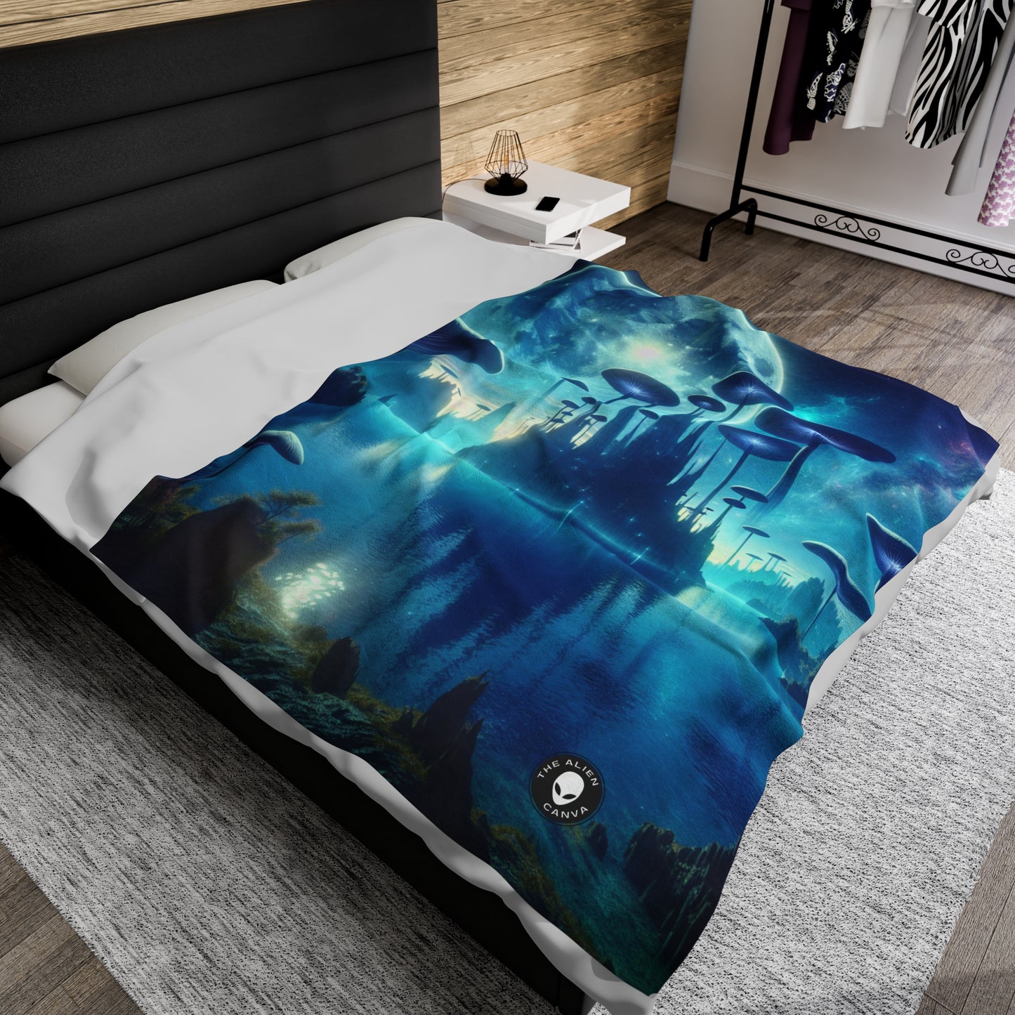 "Moonlit Mushroom Lake" - The Alien Velveteen Plush Blanket