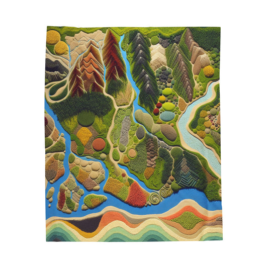 "Mapping Mother Nature: Crafting a Living Mural of Our Region". - The Alien Velveteen Plush Blanket Land Art Style
