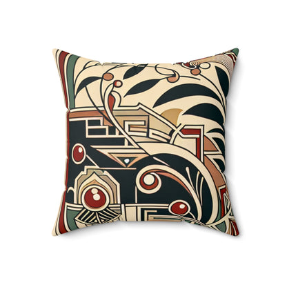 "Golden Glamour: A Dynamic Art Deco Cityscape at Sunset"- The Alien Spun Polyester Square Pillow Art Deco