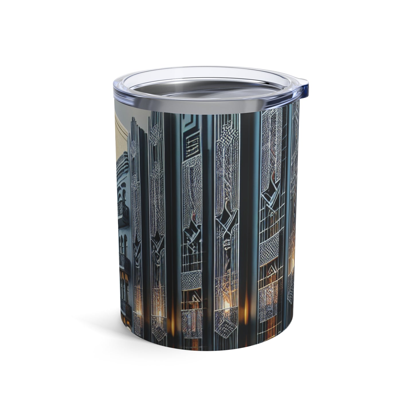 "Elegancia iluminadora: una calle de la ciudad Art Deco" - The Alien Tumbler 10oz estilo Art Deco