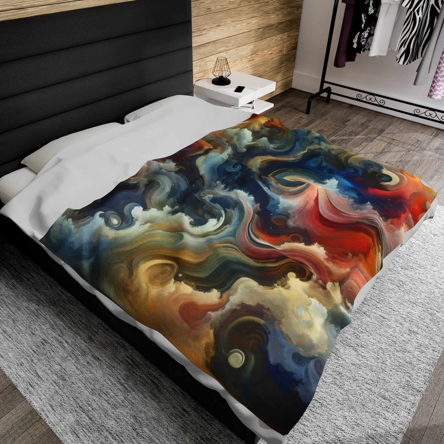 "Chaotic Balance: A Universe of Color" - The Alien Velveteen Plush Blanket Abstract Art Style