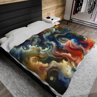 "Chaotic Balance: A Universe of Color" - The Alien Velveteen Plush Blanket Abstract Art Style