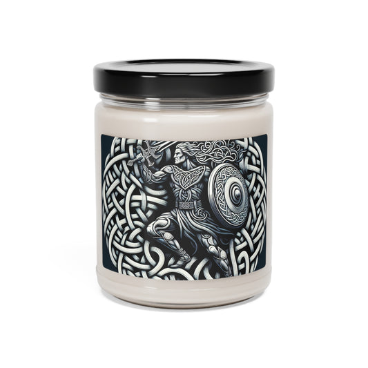 "Celtic Knight: Sword & Shield in Ancient Knots" - The Alien Scented Soy Candle 9oz Celtic Art Style