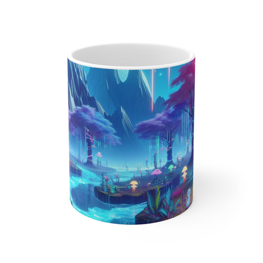 "Dreamscape Odyssey" - La taza de cerámica alienígena 11oz Arte de realidad virtual