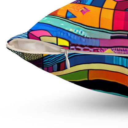 « Neon Metropolis : Un paysage urbain futuriste » - L’Alien Spun Polyester Square Pillow Digital Art