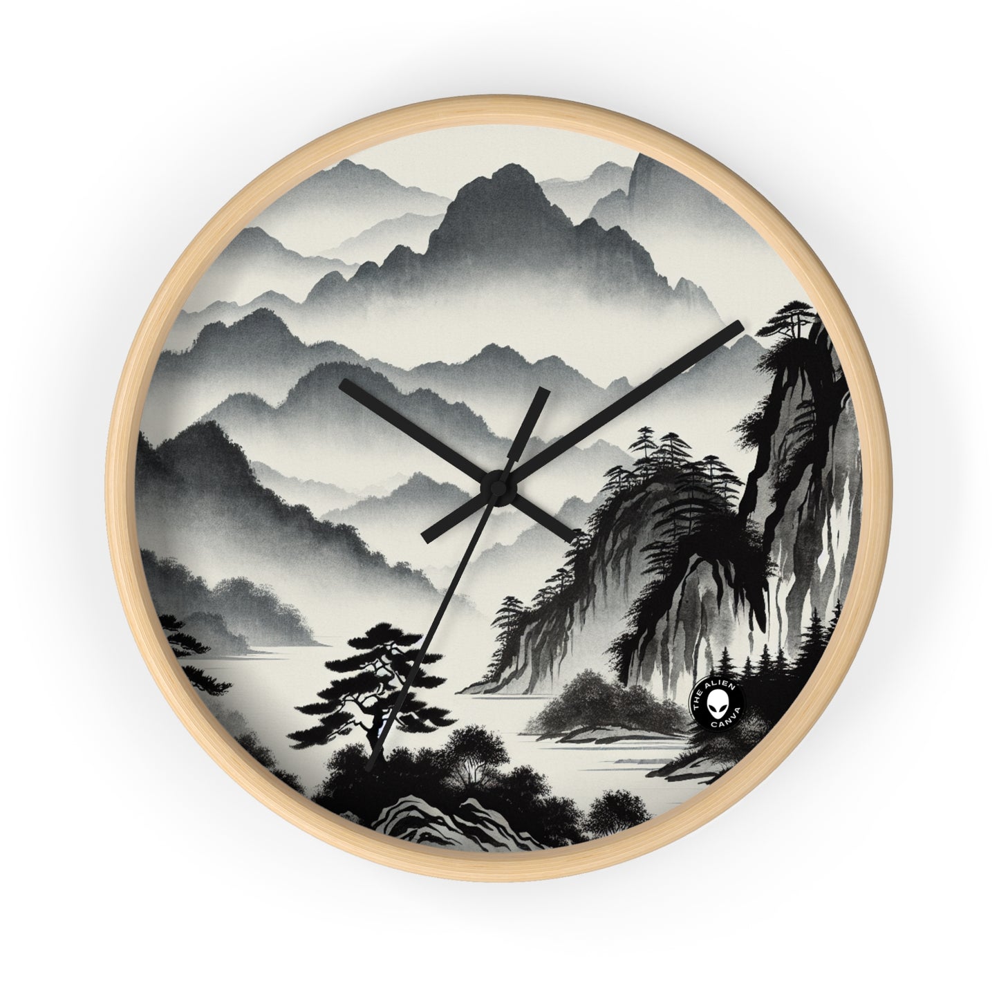 "Harmonious Ink: Capturing the Tranquility of a Zen Garden" - The Alien Wall Clock Ink Wash Painting