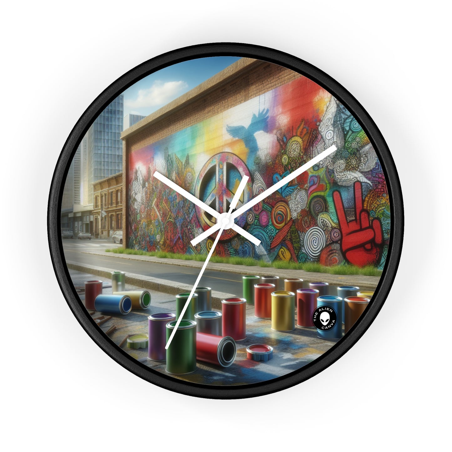 "Galactic Graffiti: A Cosmic Street Art Mural" - The Alien Wall Clock Street Art