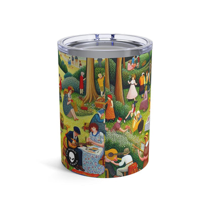 "Whimsical Village Delights" - El vaso alienígena de 10 oz de arte naïf