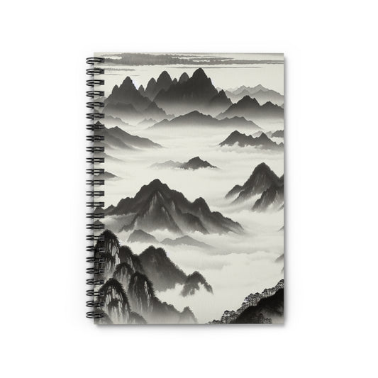 "Misty Peaks in the Fog" - The Alien Spiral Notebook (Ruled Line) Ink Wash Painting Style