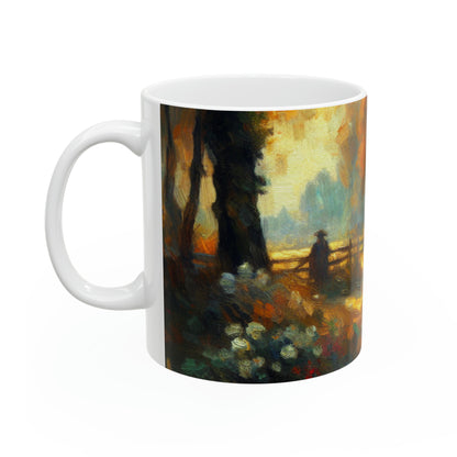 "Sunset Serenity: Impressionist Garden Painting" - The Alien Ceramic Mug 11oz Impressionism