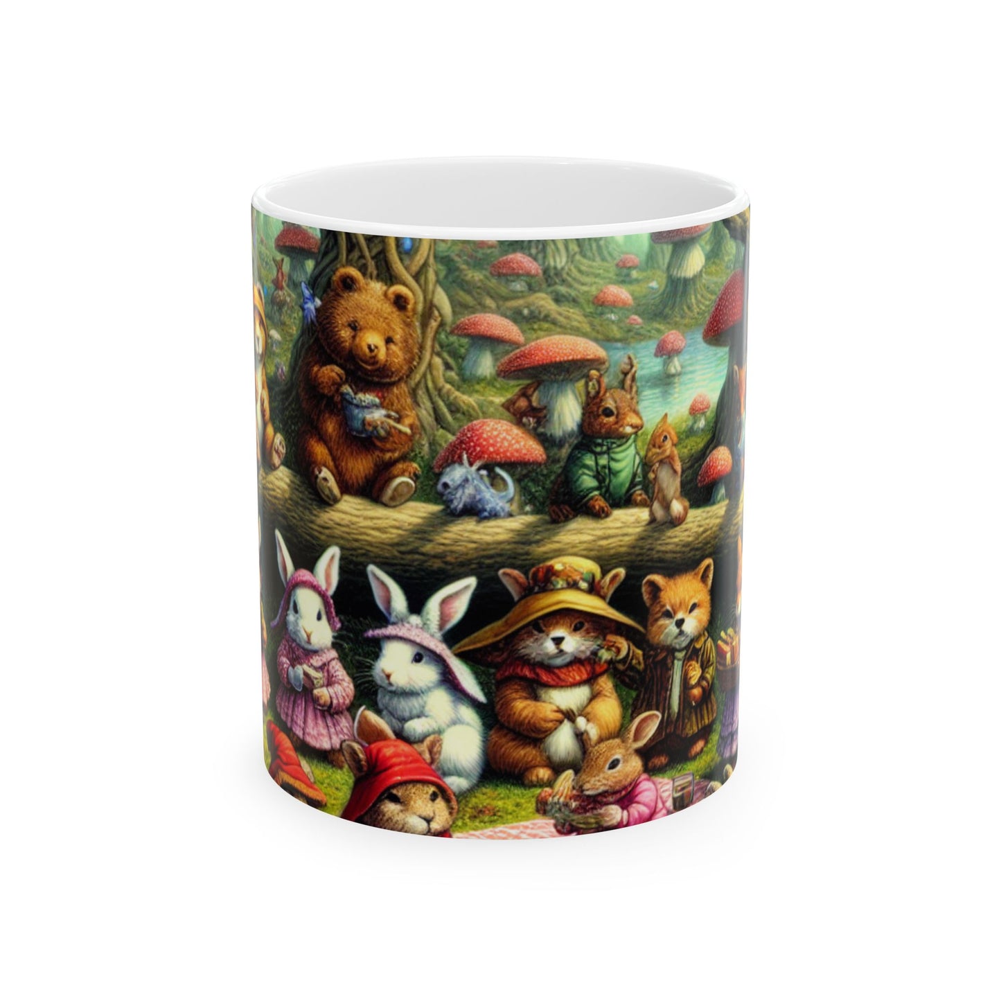 "Fantástico picnic en el bosque: desfile de moda animal" - Taza de cerámica de 11 oz de Alien