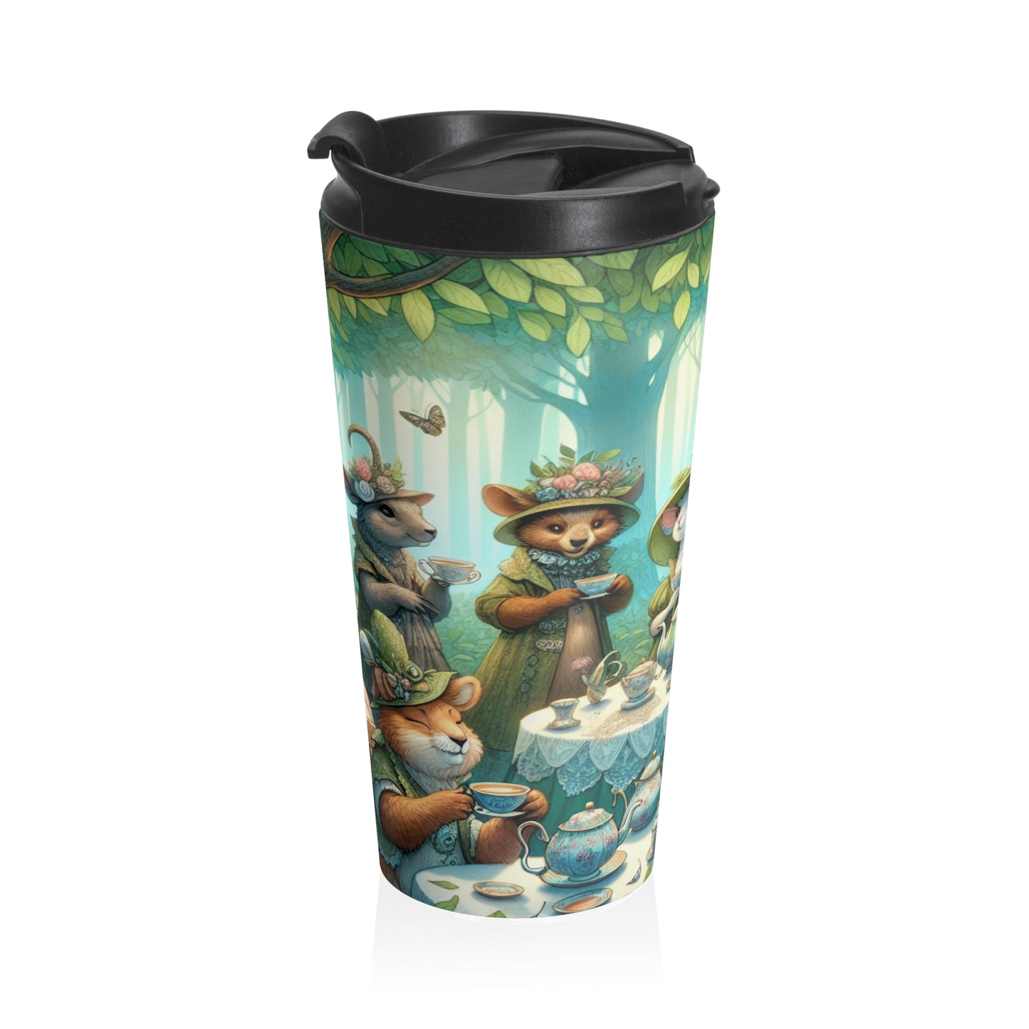 "Fancy Hats and Teacups: A Woodland Tea Party" - The Alien Stainless Steel Travel Mug