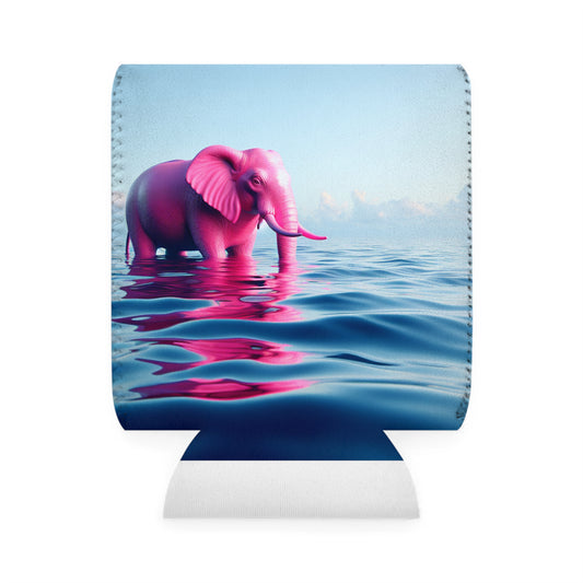 "El elefante rosa en el mar azul profundo" - The Alien Can Cooler Sleeve Un elefante rosa flotando en el océano