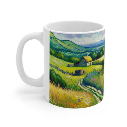 "Mañana mística: un viaje postimpresionista hacia un amanecer vibrante" - The Alien Ceramic Mug 11oz Postimpresionismo