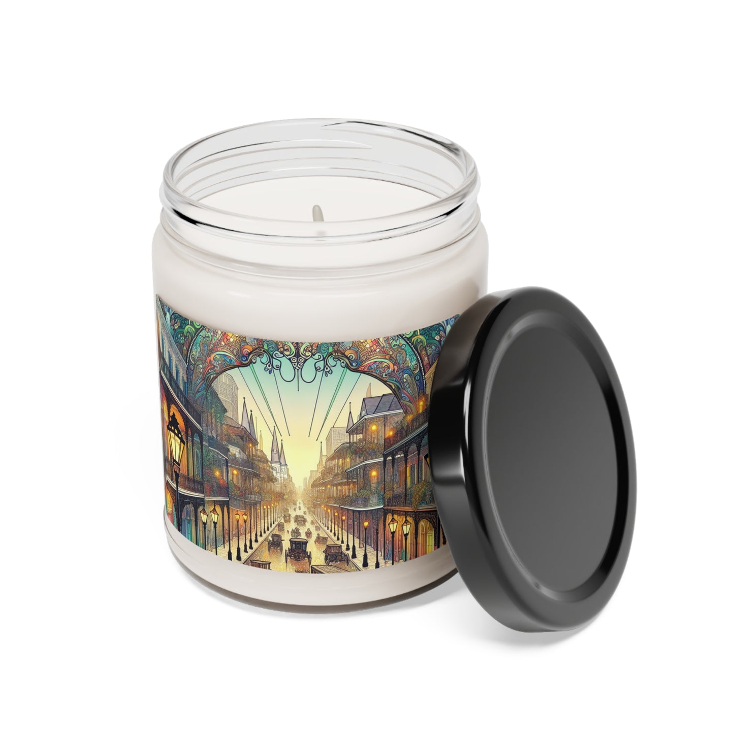 "Vivid Splendor: A Picture of New Orleans's French Quarter" - The Alien Scented Soy Candle 9oz Art Nouveau Style