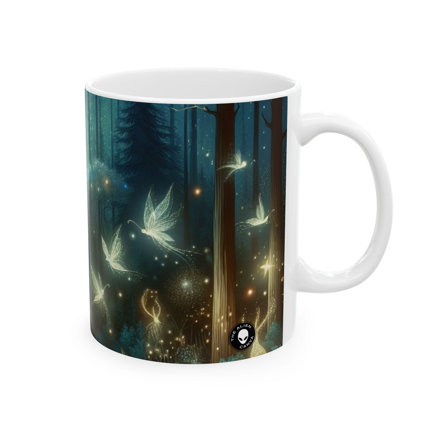 "Noche encantada en el bosque susurrante" - Taza de cerámica alienígena de 11 oz