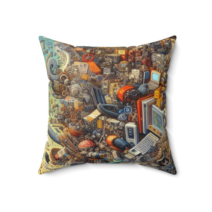 "Nightfall in the Neon City: A Hyper-Realistic Futuristic Metropolis"- The Alien Spun Polyester Square Pillow Simulationism