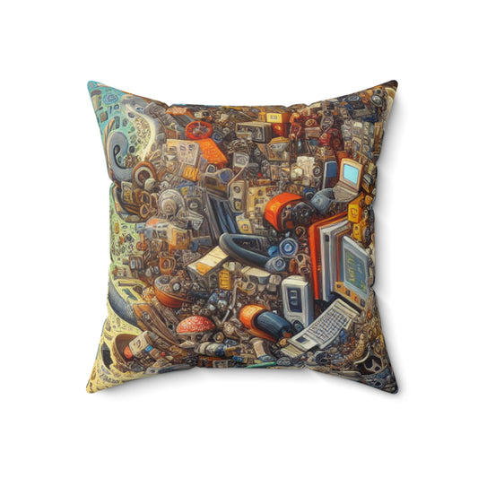 "Nightfall in the Neon City: A Hyper-Realistic Futuristic Metropolis"- The Alien Spun Polyester Square Pillow Simulationism