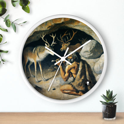 "Cazador y lobo: en busca de presas". - La pintura rupestre del reloj de pared alienígena