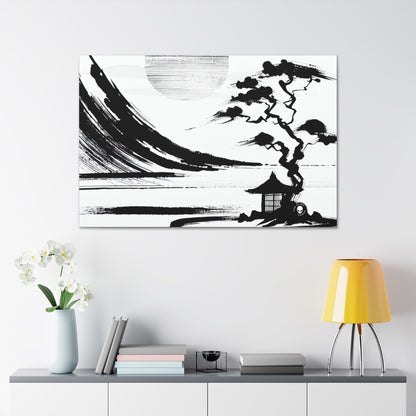 "Harmony of Wind and Water: A Zen Ink Painting" - The Alien Canva Zen Ink Painting