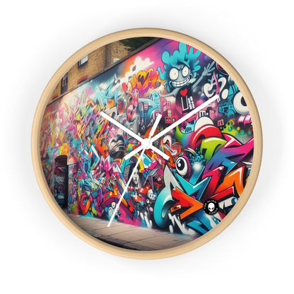 "Neon Horizon: La vibrante metrópolis del futuro" - El reloj de pared alienígena Arte callejero / Graffiti