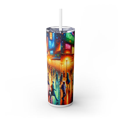 "Neon Nightscapes: A Symphony of City Chaos" - The Alien Maars® Skinny Tumbler with Straw 20oz