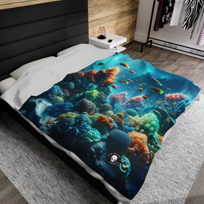 "Neon Reef: A Surreal Underwater Symphony" - The Alien Velveteen Plush Blanket