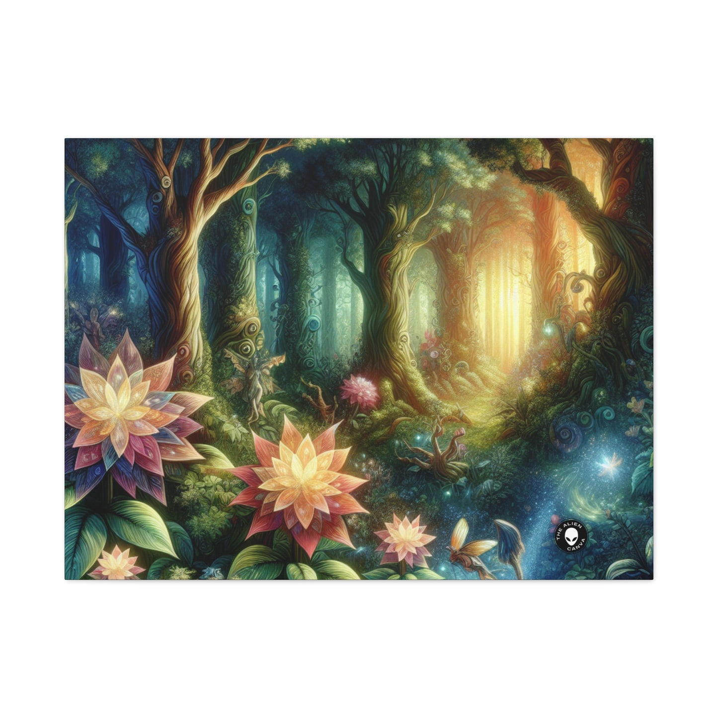 Forêt enchantée : fleurs lumineuses et êtres mystiques - The Alien Canva