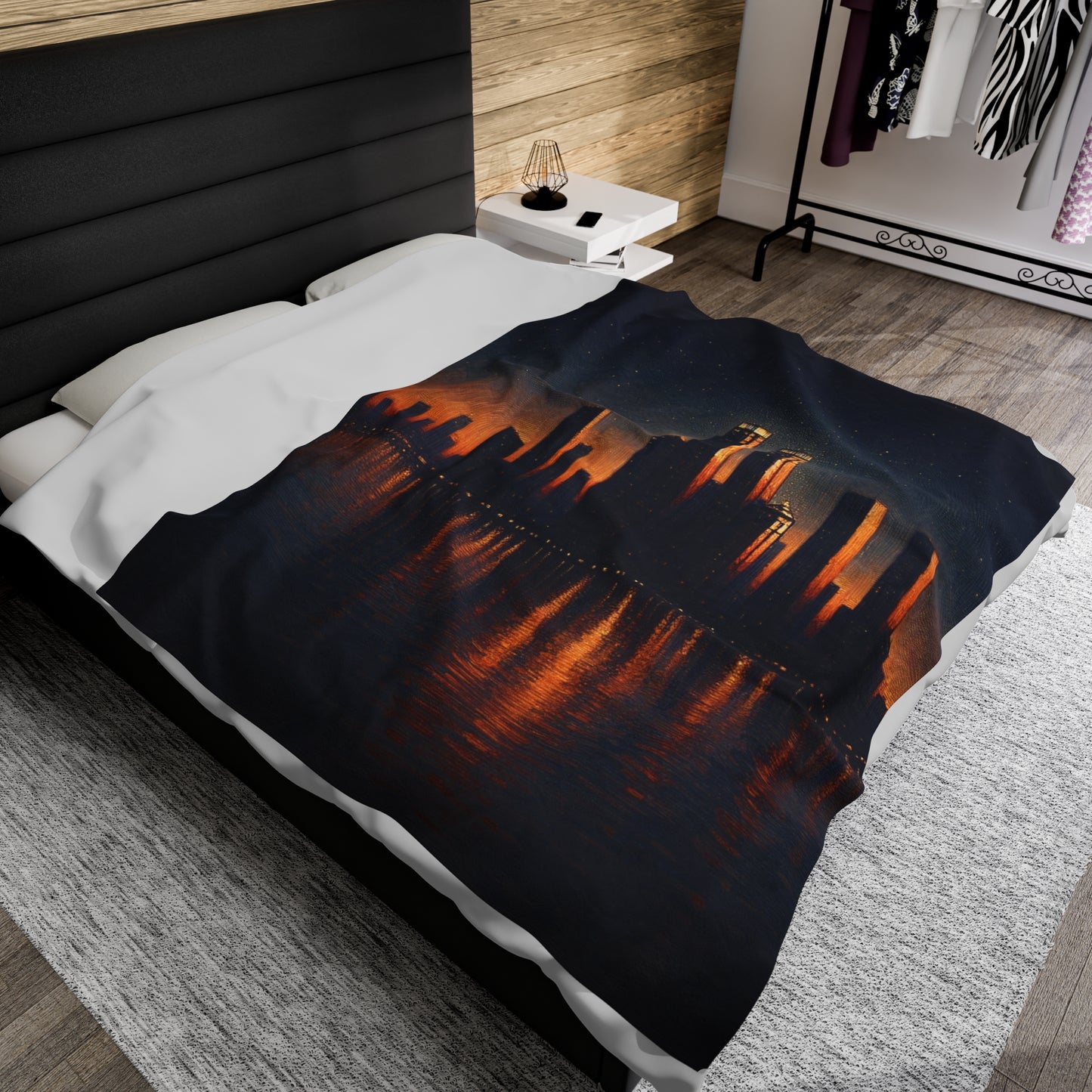 "The City Aglow" - The Alien Velveteen Plush Blanket Post-Impressionism Style