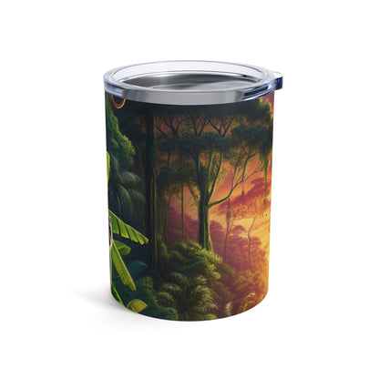 "Atardecer en la jungla: un encuentro salvaje" - Vaso Alien de 10 oz