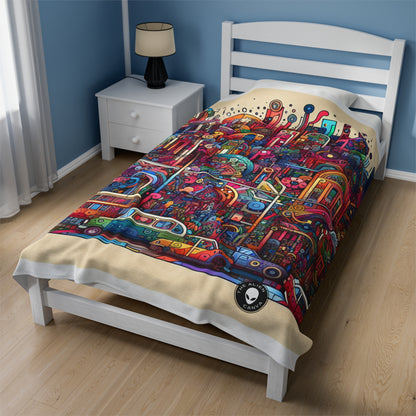 "Unidad en la diversidad: un mural de graffiti del reino animal" - The Alien Velveteen Plush Blanket Graffiti Art