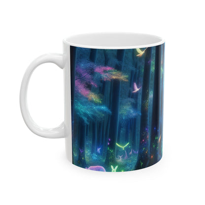 "Bosque arcoíris encantado" - Taza de cerámica alienígena de 11 oz