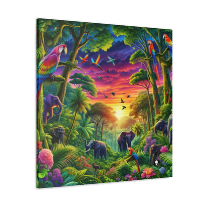 « Coucher de soleil dans la nature : une aventure dans la jungle arc-en-ciel » - The Alien Canva