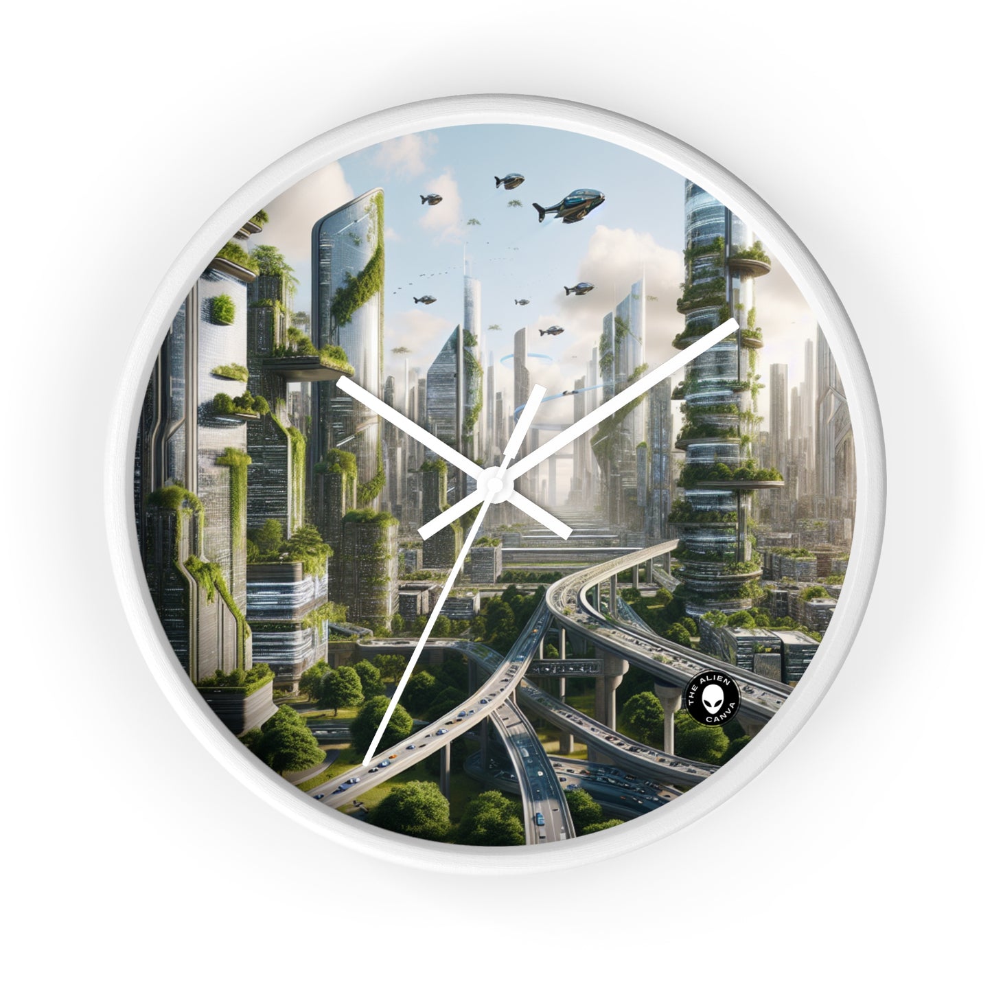 "Nature's Reclamation: A Futuristic Cityscape" - The Alien Wall Clock