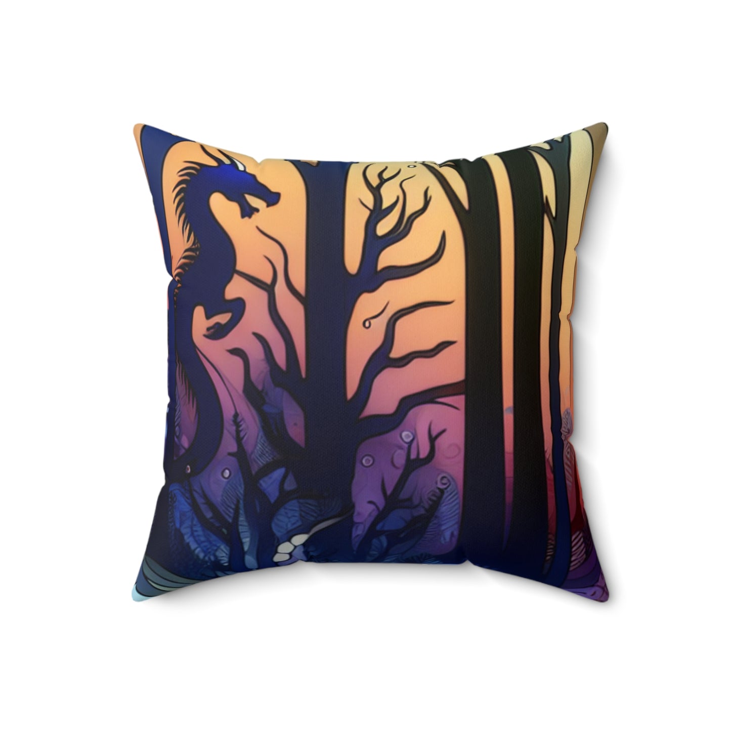 "Mystical Twilight: Creatures in the Forest"- The Alien Spun Polyester Square Pillow