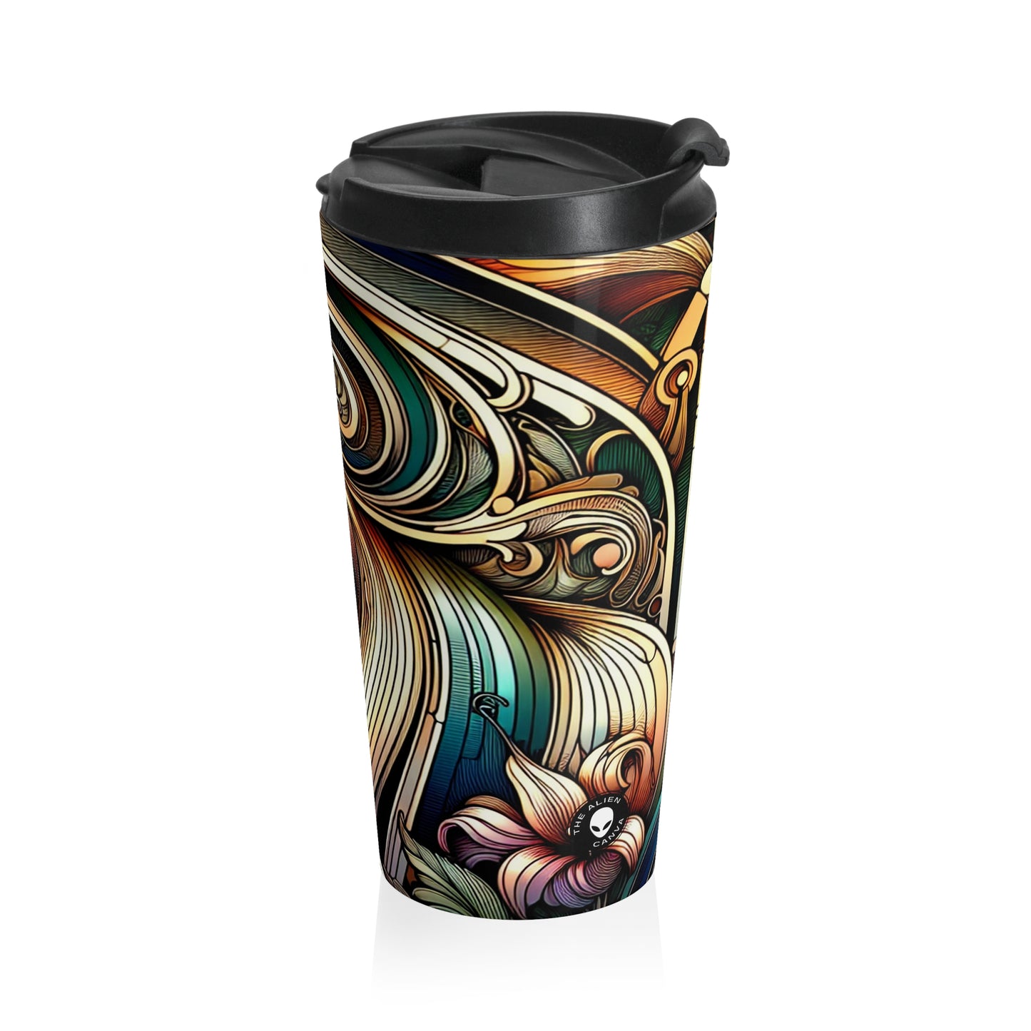 "Elegancia floral: Póster del jardín botánico Art Nouveau" - Taza de viaje de acero inoxidable The Alien Art Nouveau