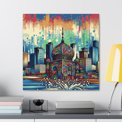 "Bright City: A Pop of Color on the Skyline" - The Alien Canva Street Art / Graffiti Style