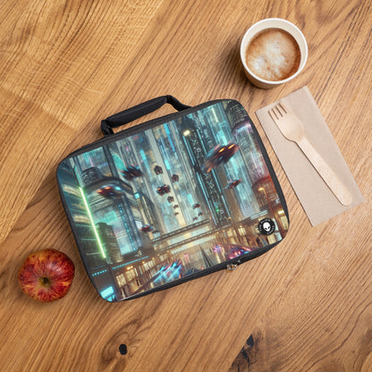 Neon Rain: A Futuristic Cityscape- The Alien Lunch Bag