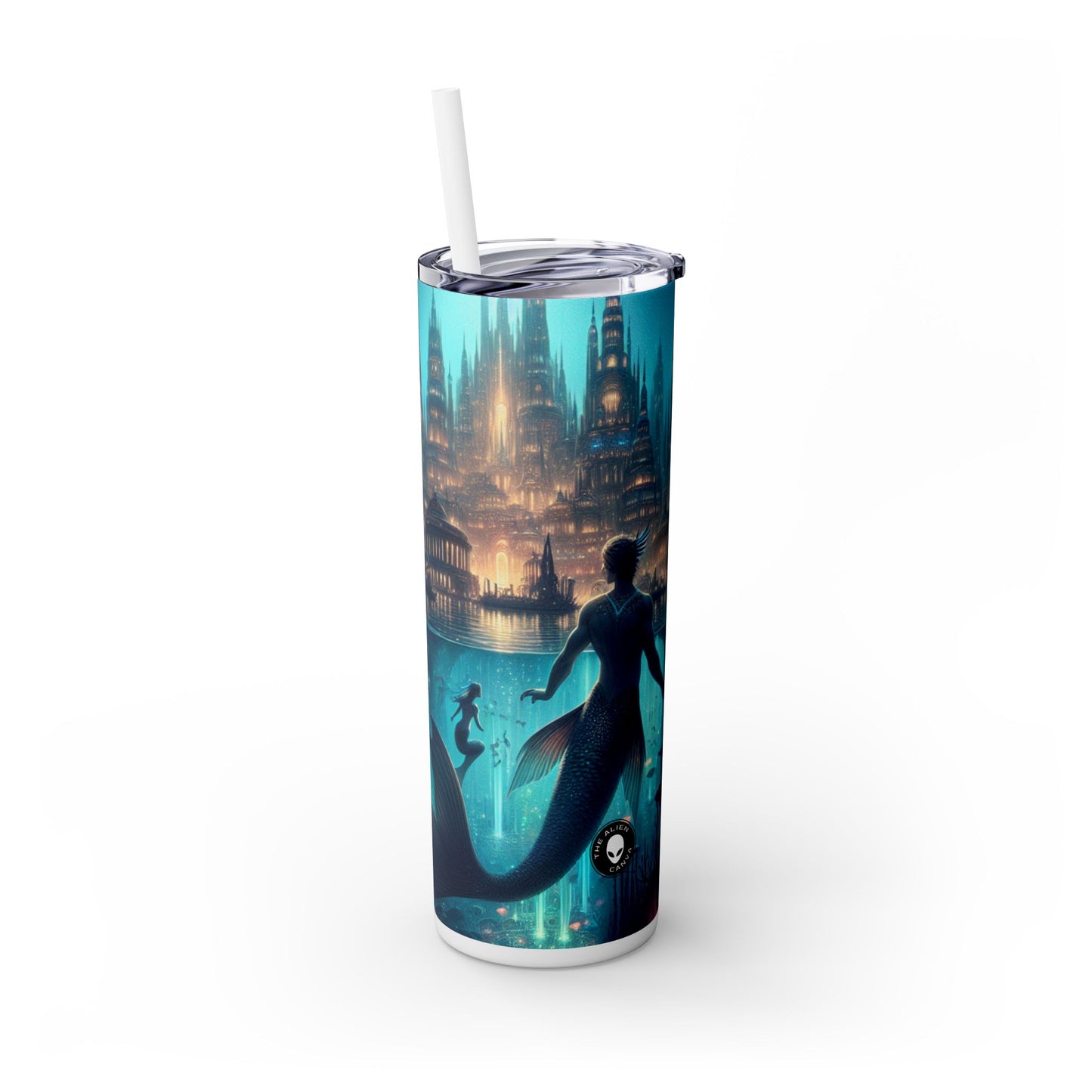 "Atlantis Illuminated: A City of Mystical Sea Creatures" - The Alien Maars® Skinny Tumbler with Straw 20oz